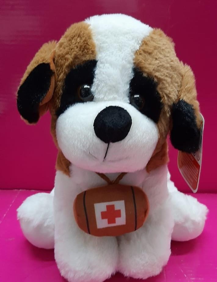 PERRO PELUCHE SENTADO C/BARRIL GDE