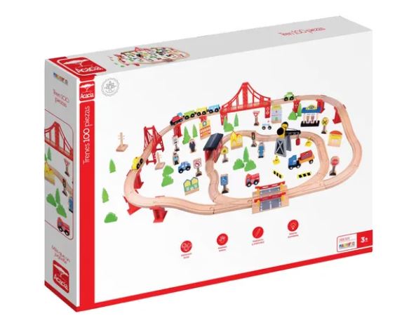 TREN MADERA CON VIAS X 100 PIEZAS