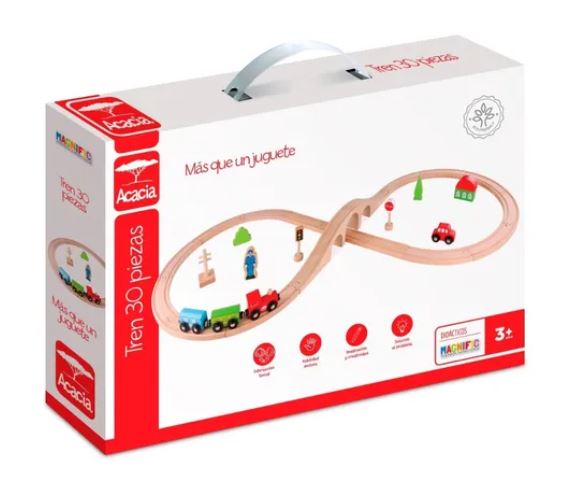 TREN CON VIAS MADERA 30 PIEZAS