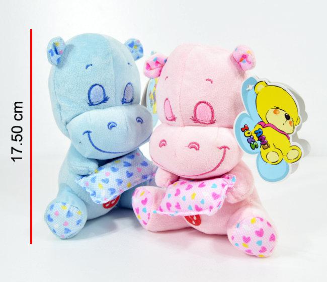 HIPOPOTAMO CHICO CON ALMOHADA RONCA ROSA - CELESTE