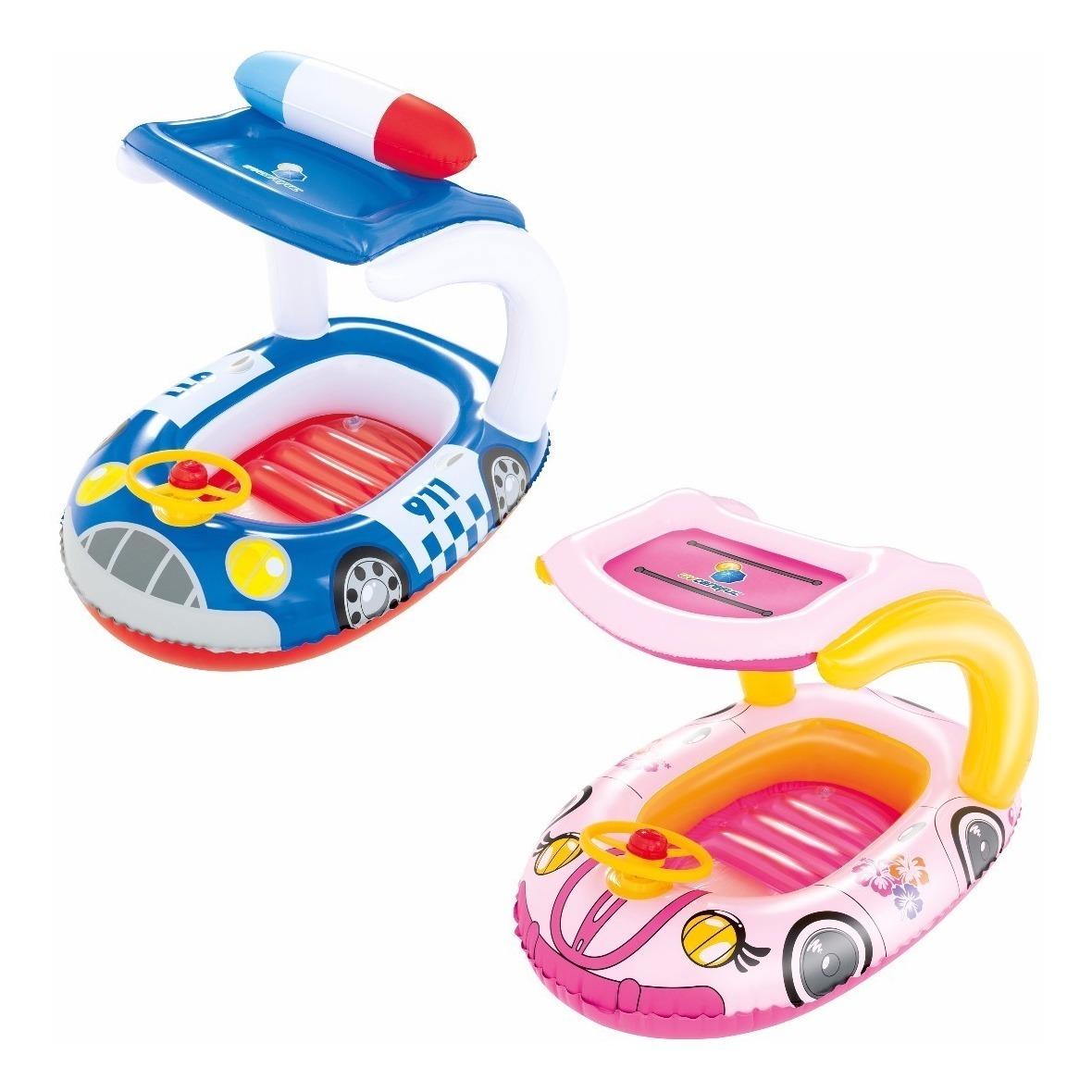 SALVAVIDAS INFLABLE CON VOLANTE Y TECHO EN CAJA- COLORES SURTIDOS -
