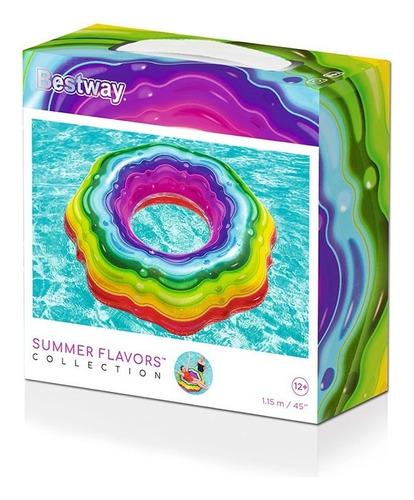 SALVAVIDAS INFLABLE ARCOIRIS 115 CM EN CAJA