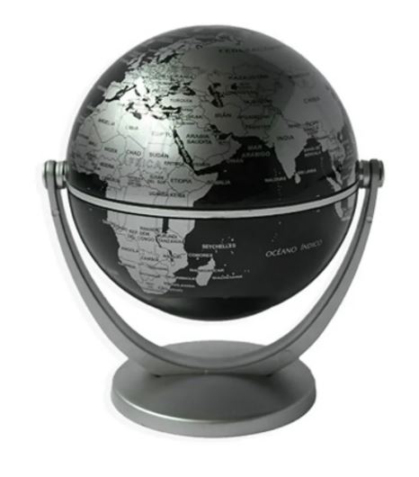 GLOBO TERRAQUEO 10CM NEGRO Y PLATA