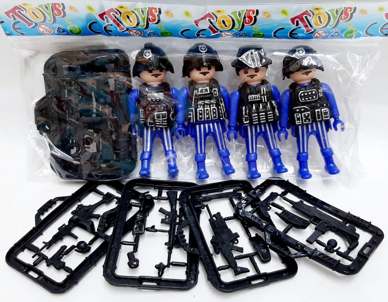 MUÑECOS POILICIAS X4 CON ACCESORIOS EN BOLSA