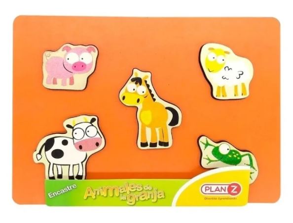 ENCASTRE ANIMALES DE LA GRANJA 5PZS MADERA