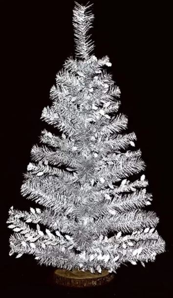 MINI ARBOL DE NAVIDAD INVIERNO 1.00 MT BLANCO CON PLATA BASE TRONCO