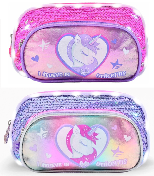CARTUCHERA CON BOLSILLO LUZ UNICORNIO LENTEUELA