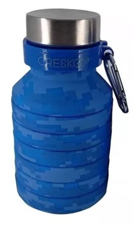 BOTELLA SILICONA PLEGABLE AZUL TAPA ACERO