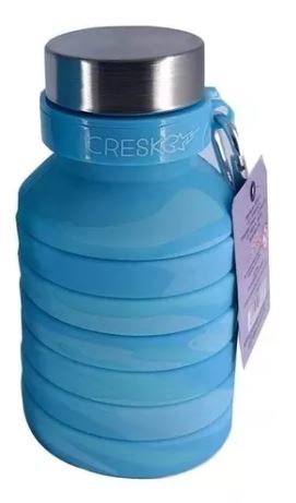 BOTELLA SILICONA PLEGABLE CELESTE TAPA ACERO