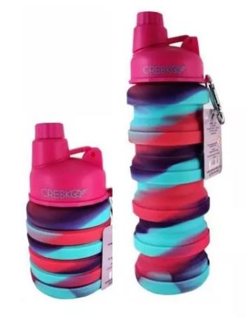 BOTELLA SILICONA PLEGABLE FUCSIA CON PICO