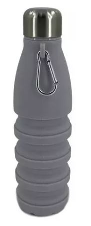 BOTELLA SILICONA PLEGABLE GRIS TAPA ACERO