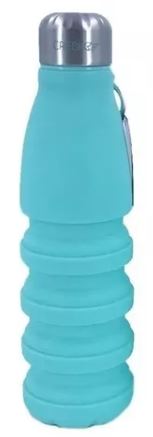 BOTELLA SILICONA PLEGABLE TURQUESA TAPA ACERO