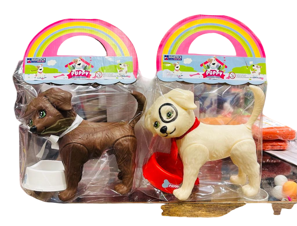 PERRO PUPPY CON PLATO EN BOLSA - 2 COLORES -
