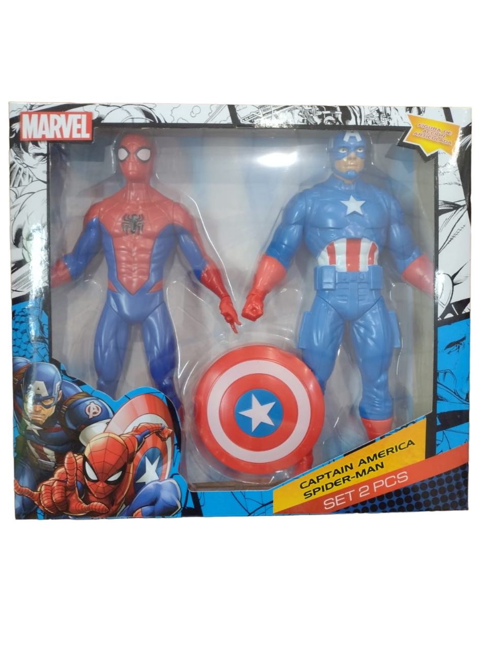 MUÑECOS SPIDERMAN Y CAPITAN AMERICA EN CAJA