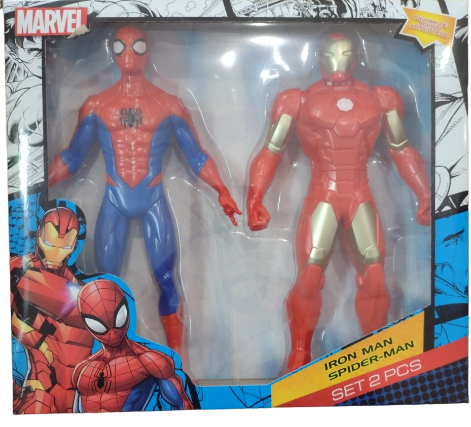 MUÑECOS IRON MAN Y SPIDERMAN EN CAJA