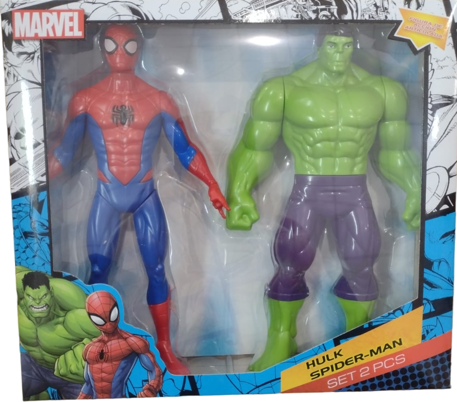 MUÑECOS SPIDERMAN Y HULK EN CAJA
