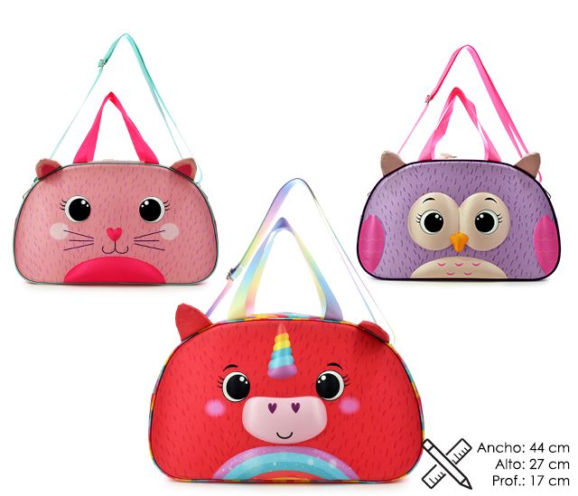 BOLSO OVAL CON BOLSILLO ANIMALES 3D GRANDE - MODELOS SURTIDOS -