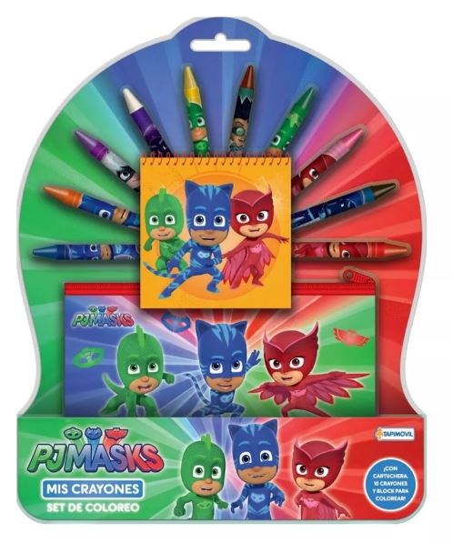 SET COLOREO CRAYONES CON BLOCK PJ MASKS