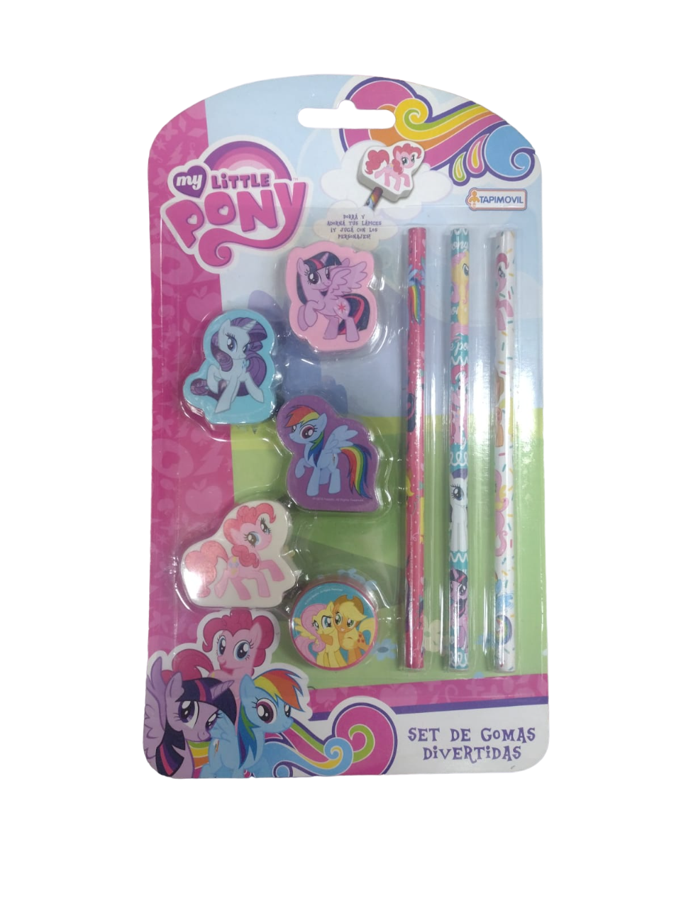 SET DE GOMAS Y LAPIZ PONY EN BLISTER - OFERTA
