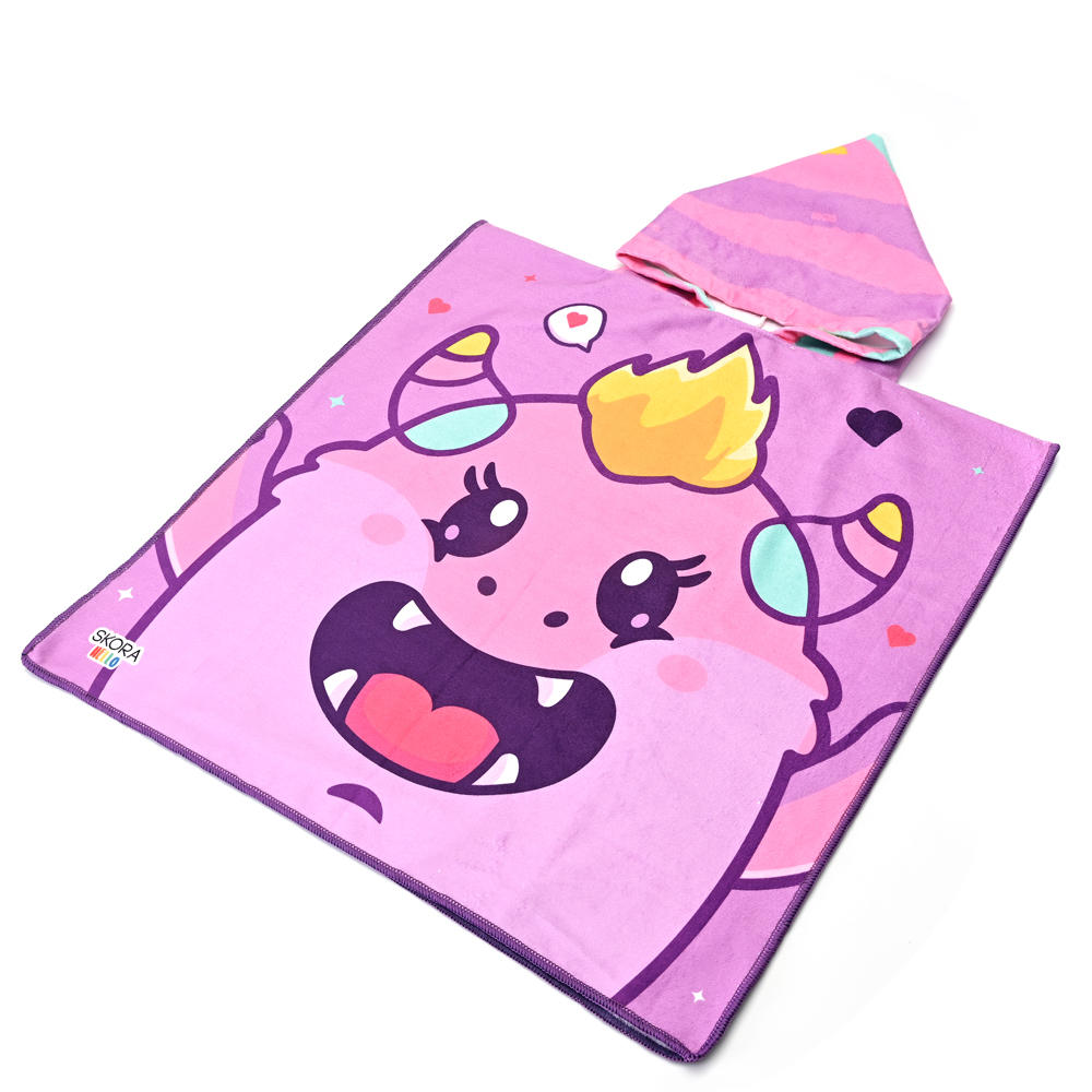 SALIDA DE BAÑO CON CAPUCHA MONSTRUO ROSA