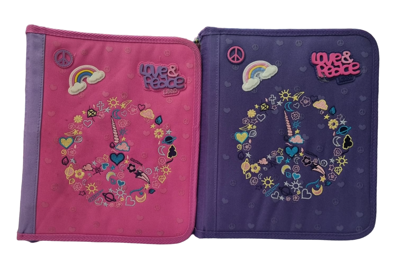 CARPETA 3 ANILLOS CON CIERRE LOVE PEACE