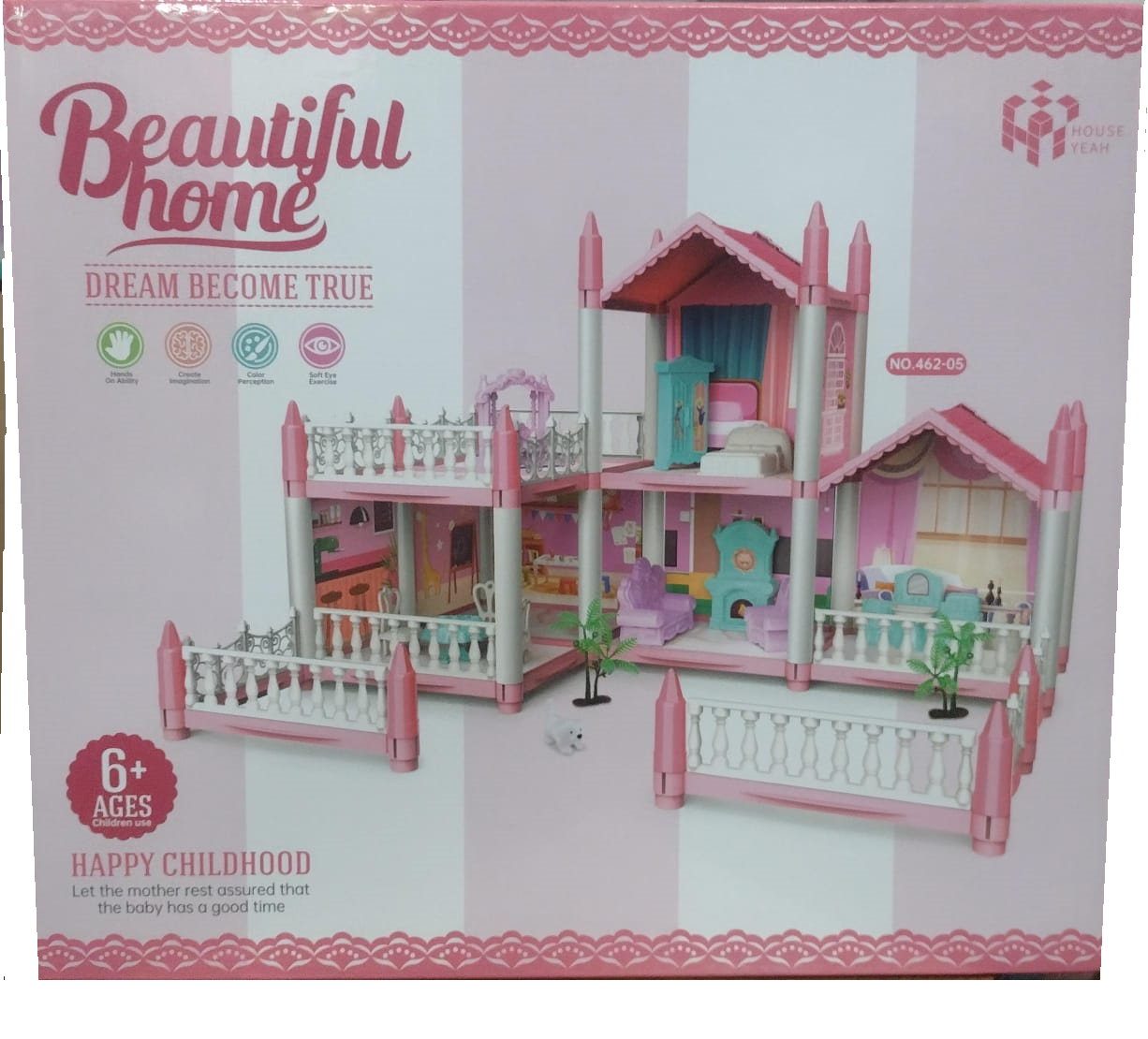 CASITA PARA ARMAR CON ACCESORIOS ROSA EN CAJA