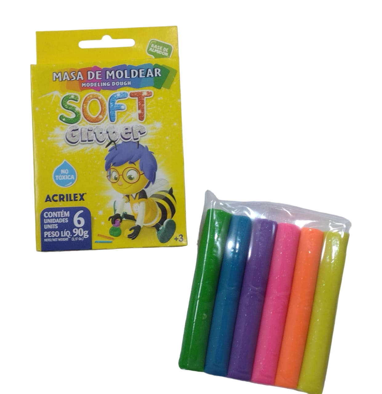 MASA SOFT GLITTER 6 COLORES EN CAJA