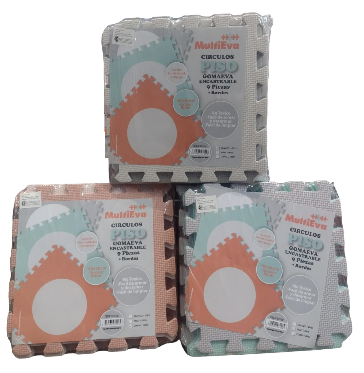 PISO GOMA EVA X9 CIRCULOS CON BORDES - 3 COLORES