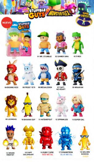 STUMBLE GUYS MUÑECOS MONSTER FLEX - 14 MODELOS