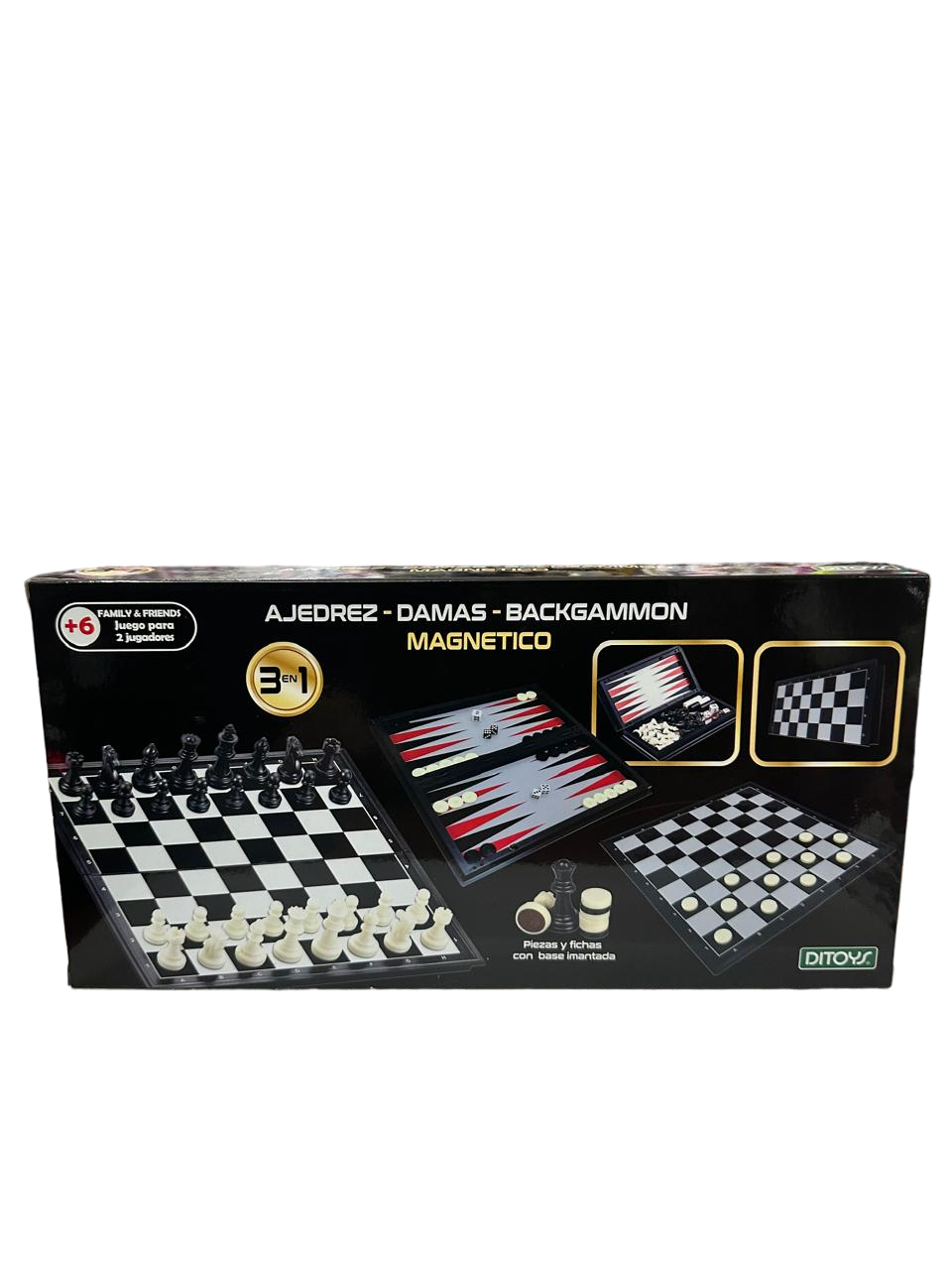 3 EN 1 AJEDREZ - DAMAS - BACKGAMON MAGNETICO
