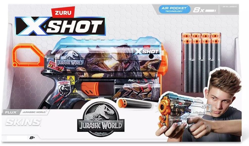 PISTOLA X-SHOT SKINS FLUX JURASSIC 8 DARDOS