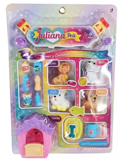 JULIANA PETS SET X 4 CON ACCESORIOS EN BLISTER