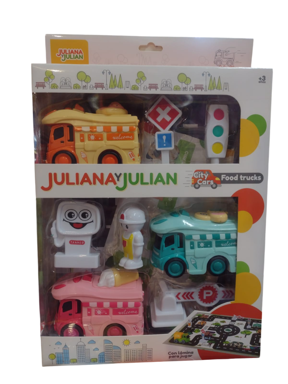 JULIANA Y JULIAN CITY CARS FOOD TRUCKS X3 CON ACCESORIOS
