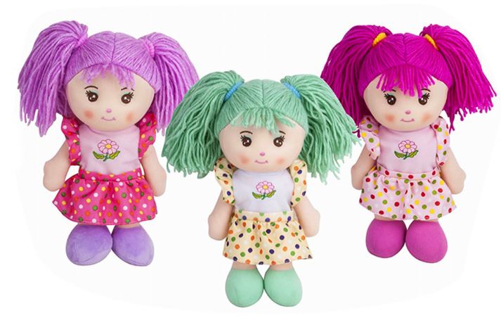 MUÑECA DE TELA 30CM - 3 COLORES