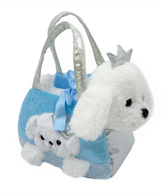 CARTERA CON PERRO PELUCHE CELESTE