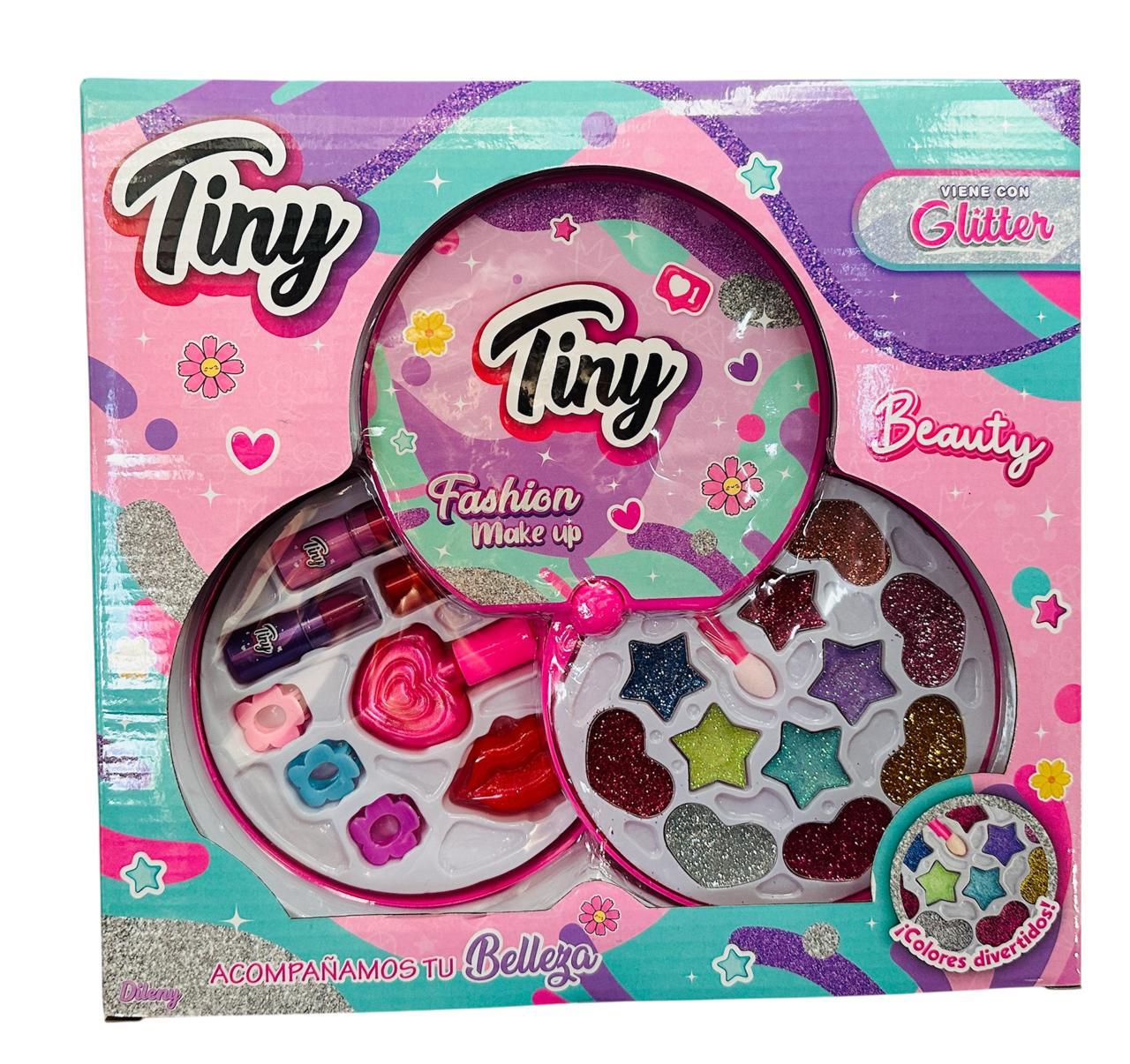 COSMETICO MAQUILLAJE 2 PISOS CON GLITTER TINY EN CAJA
