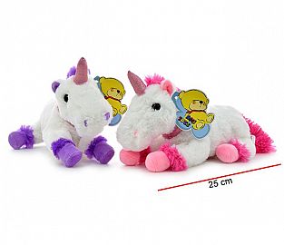 UNICORNIO PELUCHE  ECHADO 10´´ - COLORES SURTIDOS -