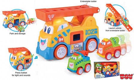 CAMION CRANE CON 2 VEHICULOS CON LUZ Y SONIDO