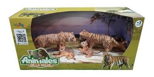 ANIMALES DE SELVA FAMILIA DE TIGRES X4 EN CAJA
