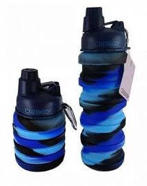 BOTELLA SILICONA PLEGABLE AZUL CON CELESTE CON PICO