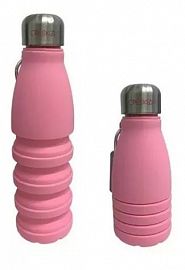 BOTELLA SILICONA PLEGABLE ROSA TAPA ACERO
