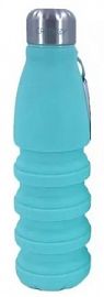 BOTELLA SILICONA PLEGABLE TURQUESA TAPA ACERO